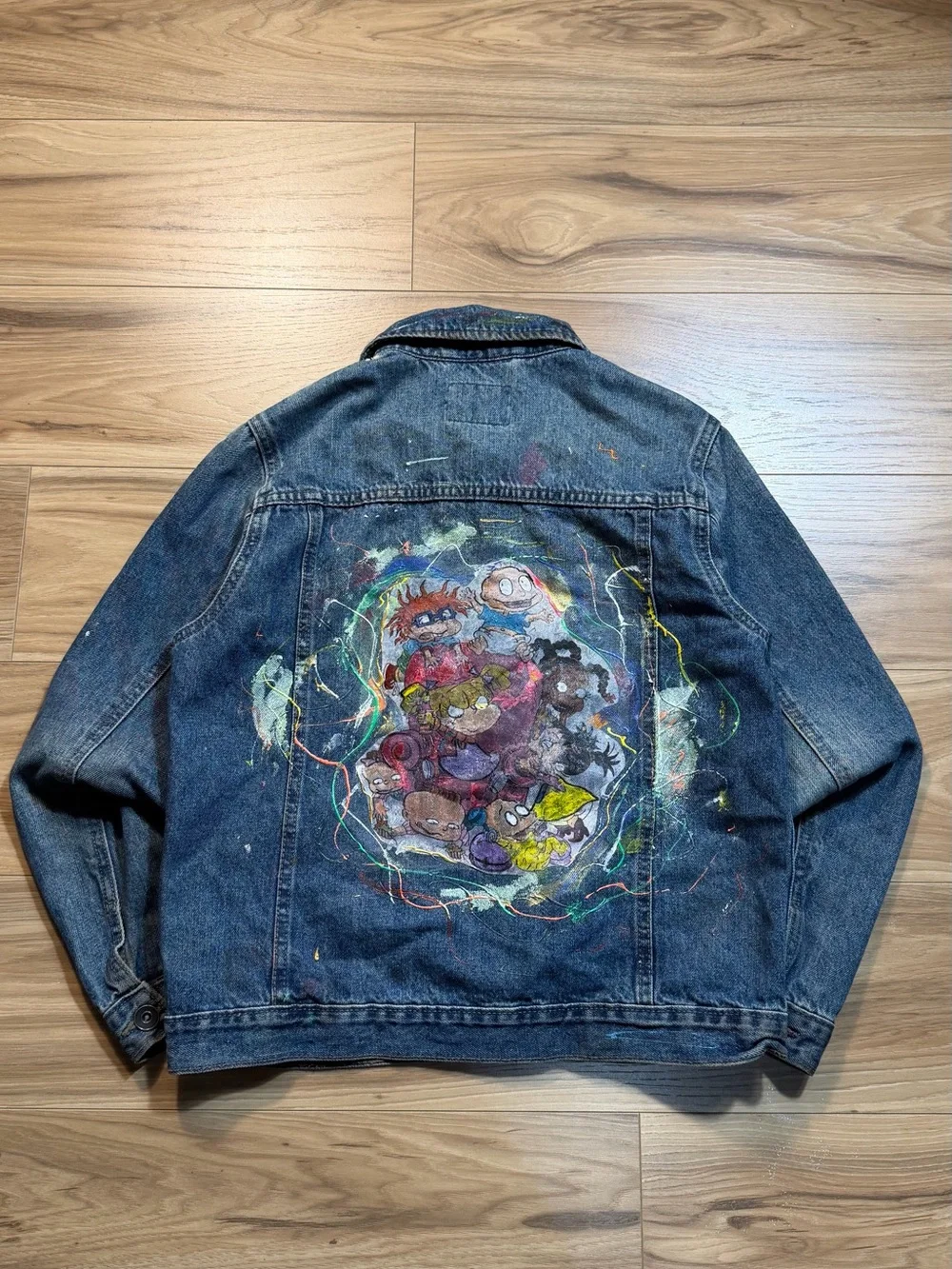 The Children's Place Denim Jacket with Painted Teddy & Patches - Blue